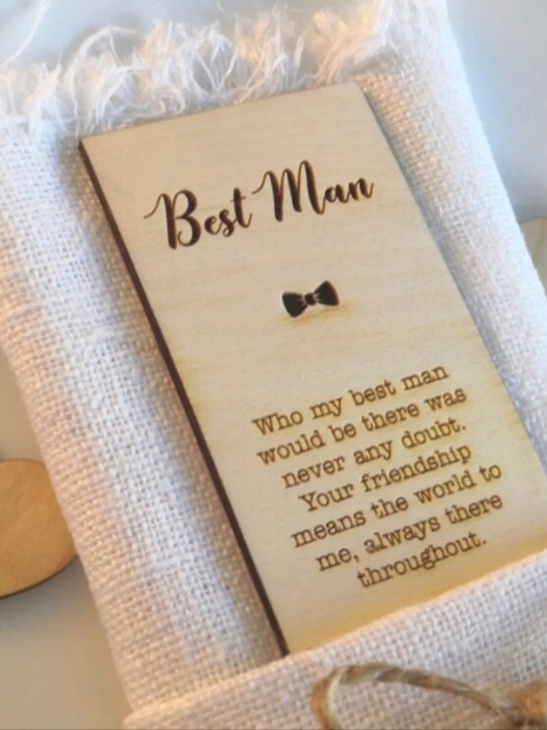 Wedding groomsmen tag, wooden best man card, thank you party favors, mom & dad wedding card from daughter