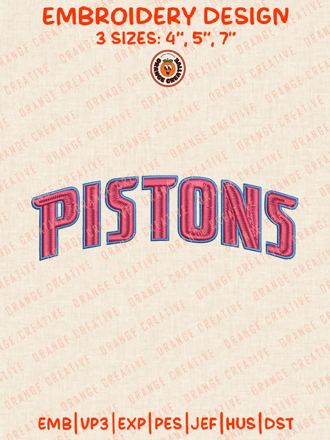 NBA Pistons Text Embroidery Designs, NBA Detroit Pistons Team Logo Embroidery Files, Machine Embroidery Design File, 4 Sizes, Custom Size, Digital Download