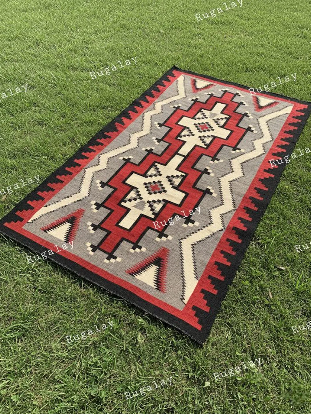 Papa Rug Ranch 12x15 FT Red Navajo Cross Rug, Southwestern Tribal Area Rug, Western ...