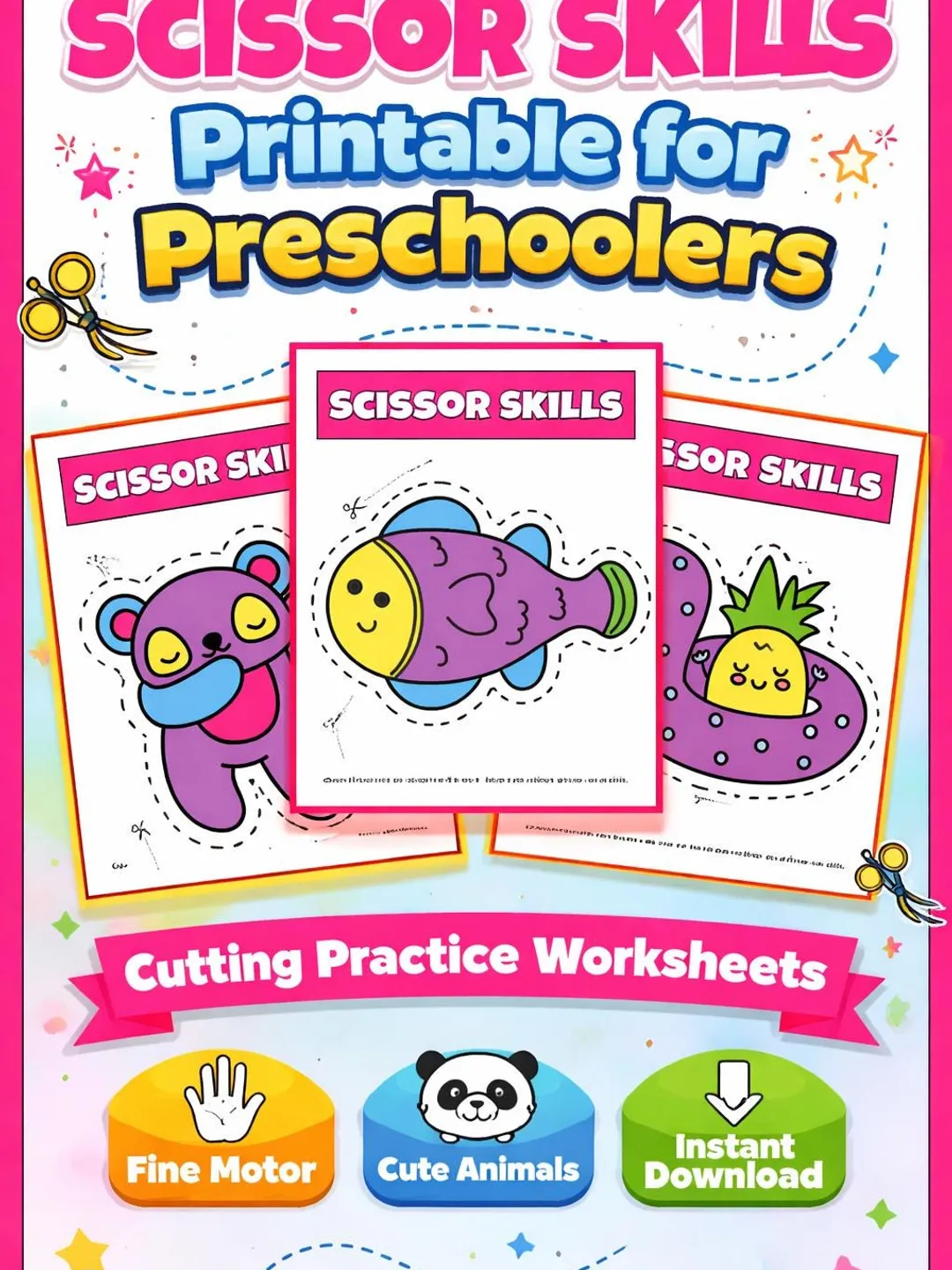 Scissor Skills Printable Worksheets for Preschoolers, Fine Motor ...