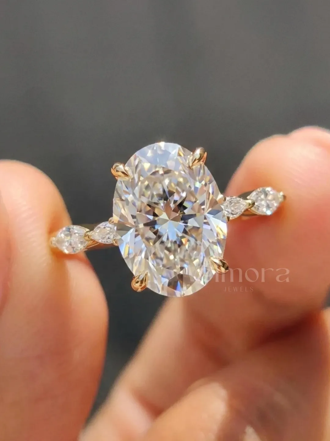 Oval Solitaire Engagement Ring, Minimal Three Stone Moissanite Ring, Classic Bridal Gift