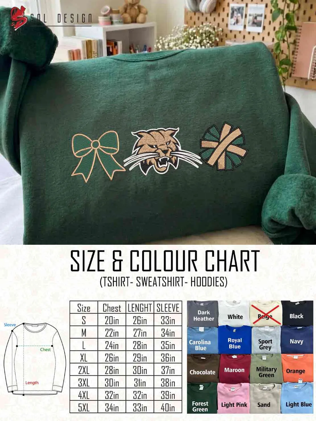 Ohio Bobcat Cheer Poms Bow Embroidered Sweatshirt, Football Embroidered Sweatshirt, Sport Game Day Cheerleader Shirt, Embroidered Hoodie, Unisex Crewneck, College Football Team Fan Gift Tee