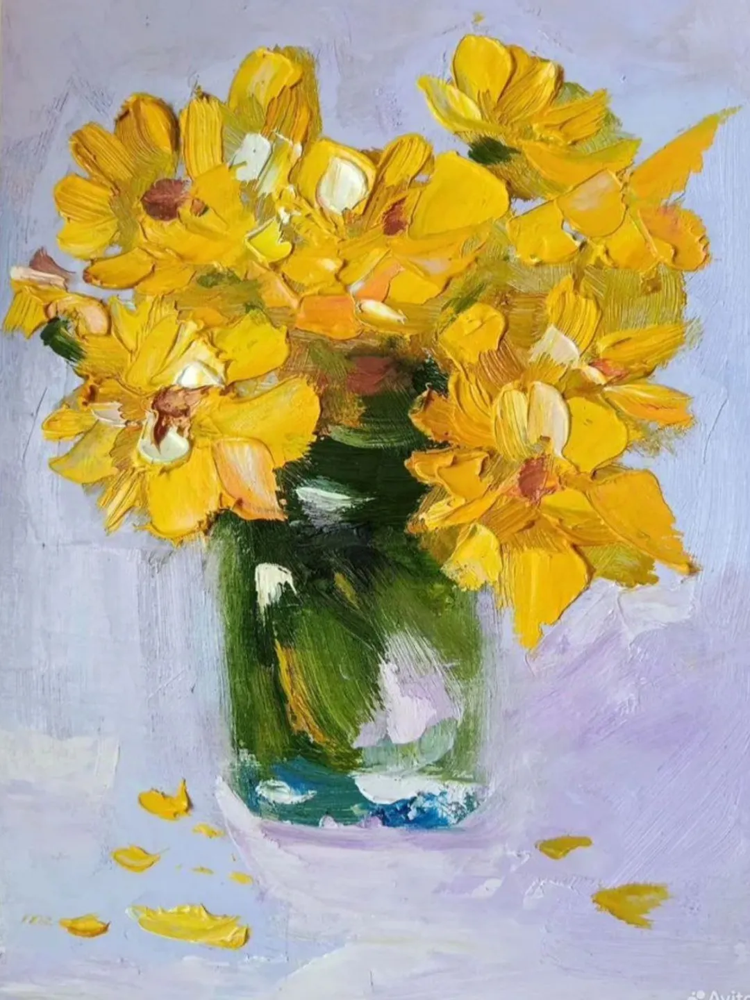 Yellow flowers painting Original Art Impasto Oil Painting Сardboard Painting