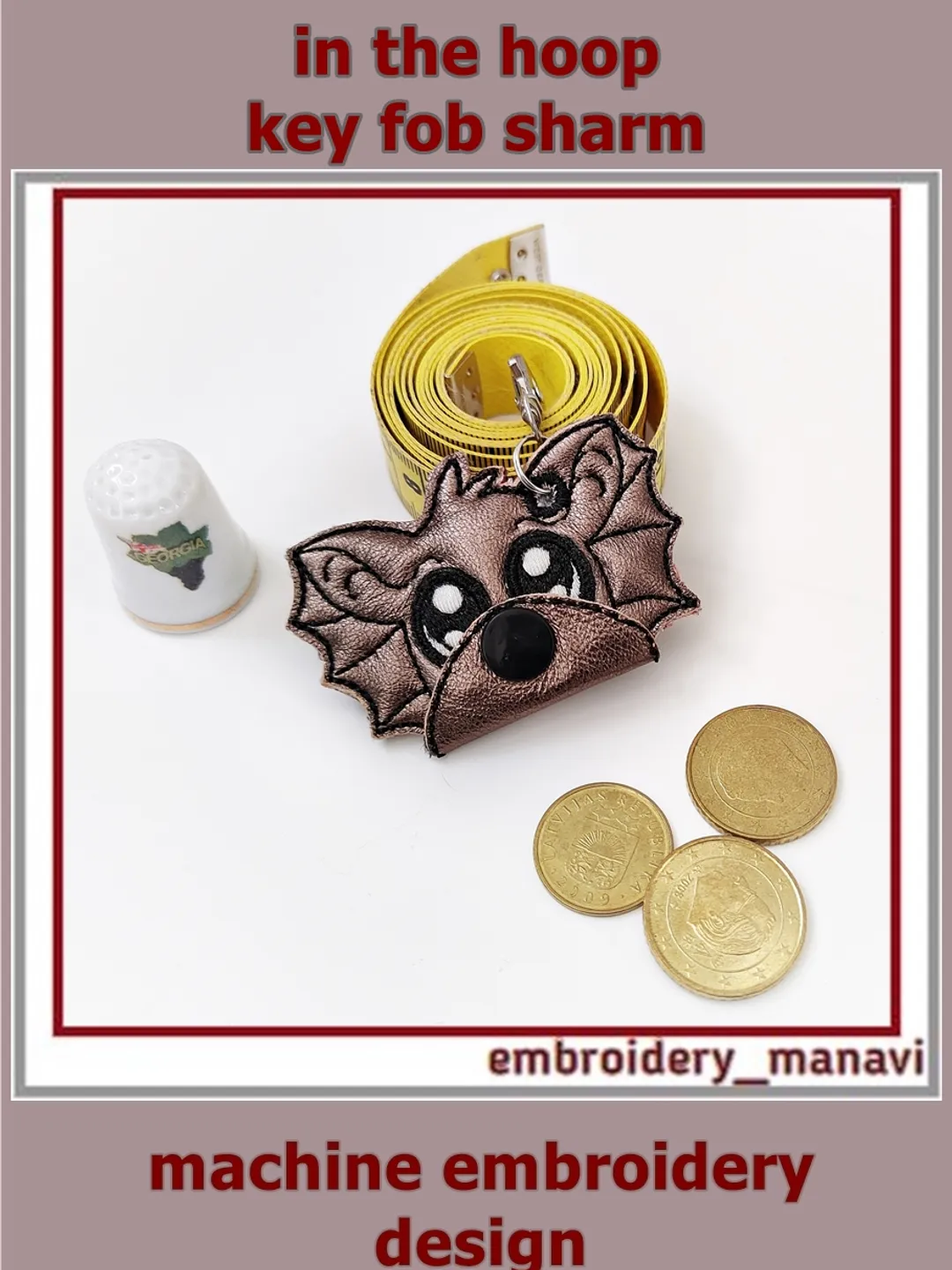 In The Hoop Embroidery Design Keychain coin holder Bat wallet ITH Step-by-step instructions