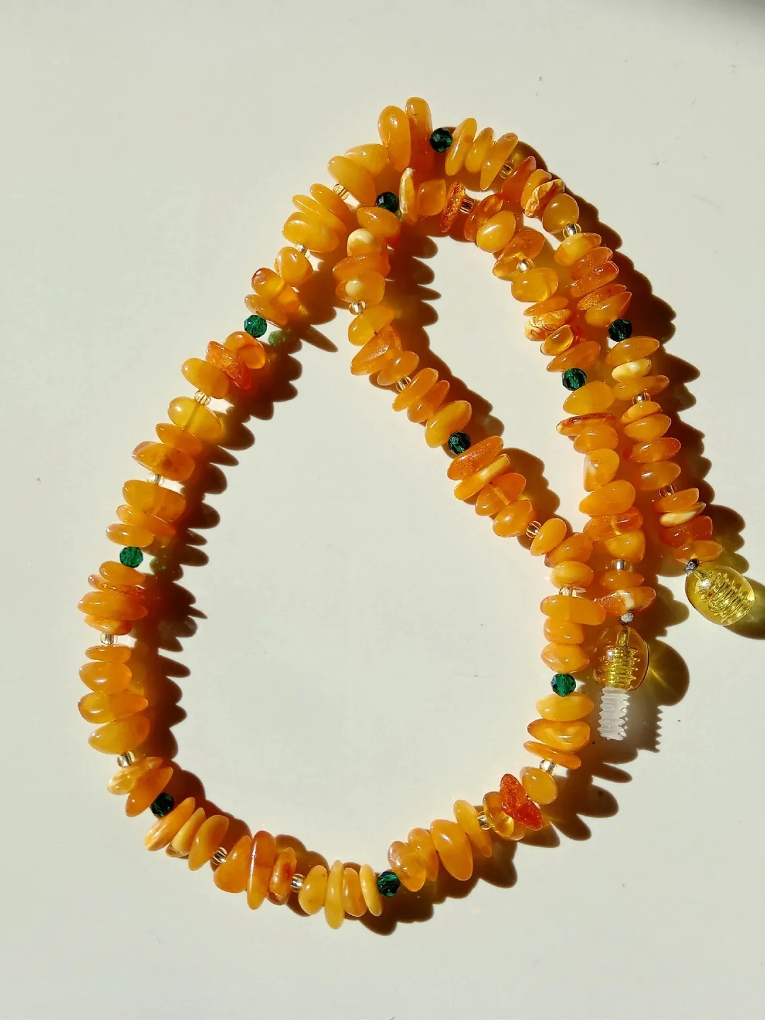 Natural Amber Necklace Choker necklace 
Casual Boho Yellow Gemstone Jewelry 
with Green Beads minimalism necklace 
Gift daughter for girl women