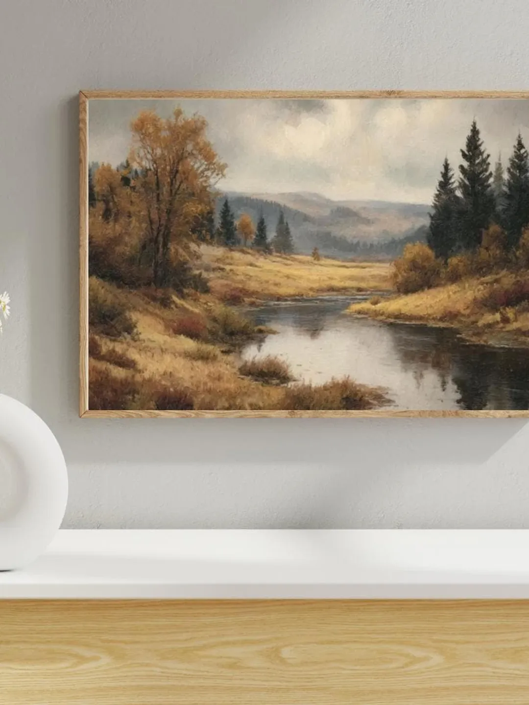 Rustic Large Print Vintage Village Landscape Painting Print Rustic Large Wall Art, Digital ...
