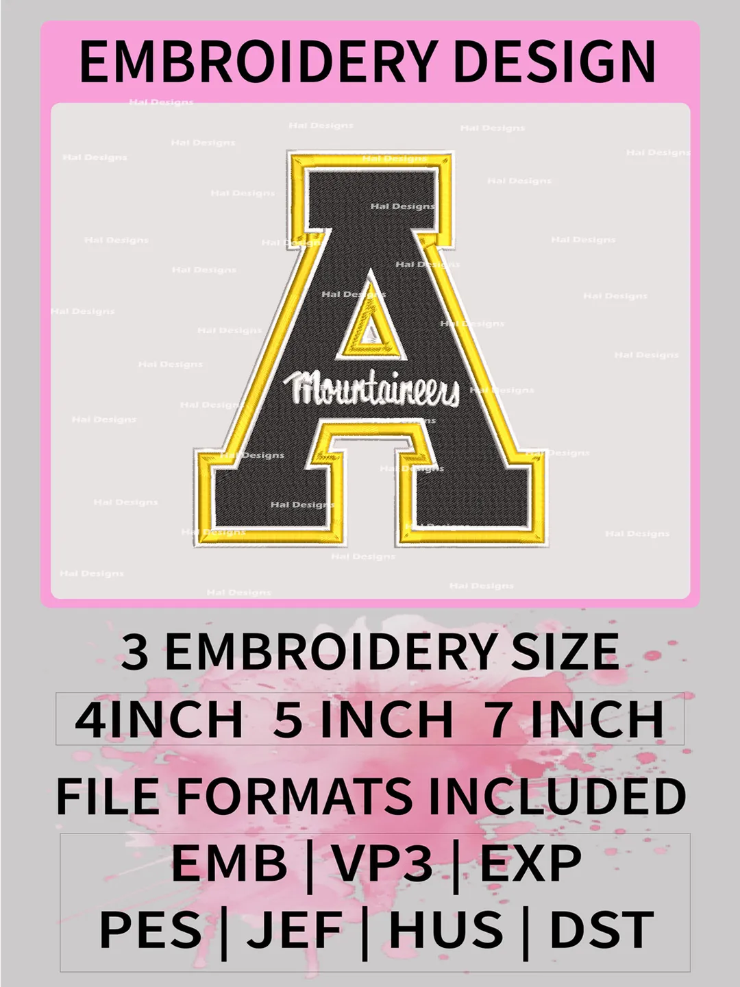 NCAA Appalachian State Mountaineers Embroidery File, 3 Sizes, 6 Formats, NCAA Machine Embroidery Design, NCAA Logo, NCAA Teams