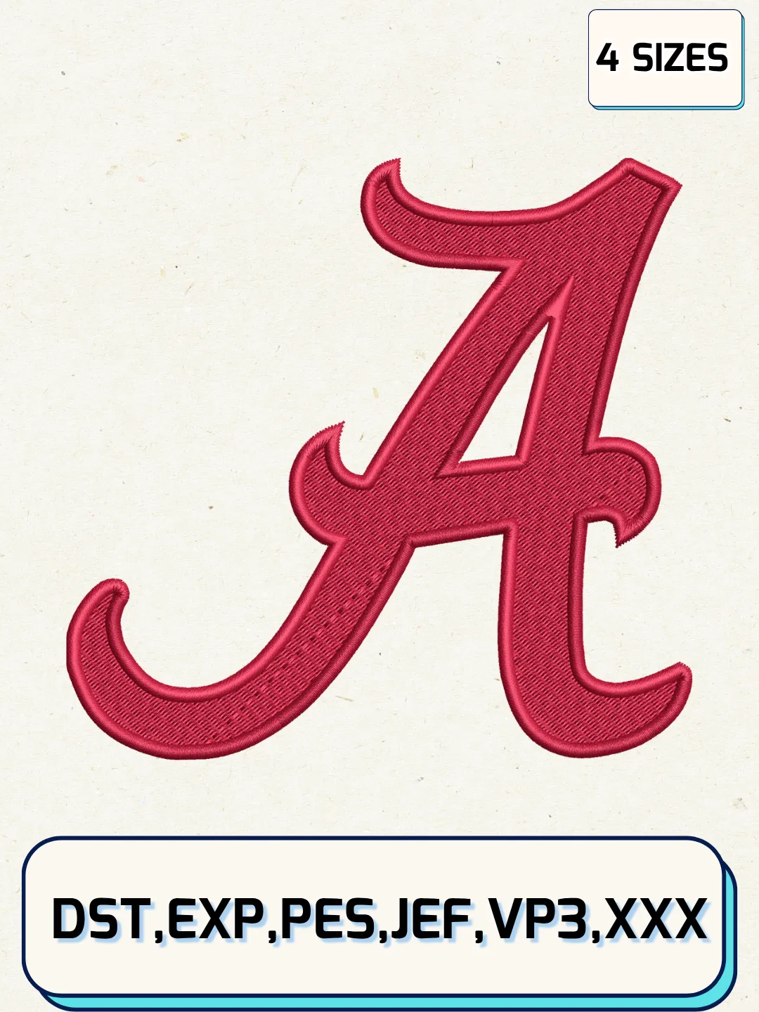 Alabama Crimson Tide Embroidery Design Files, NCAA Logos Embroidery Designs, Machine Embroidery Files, 4 Sizes