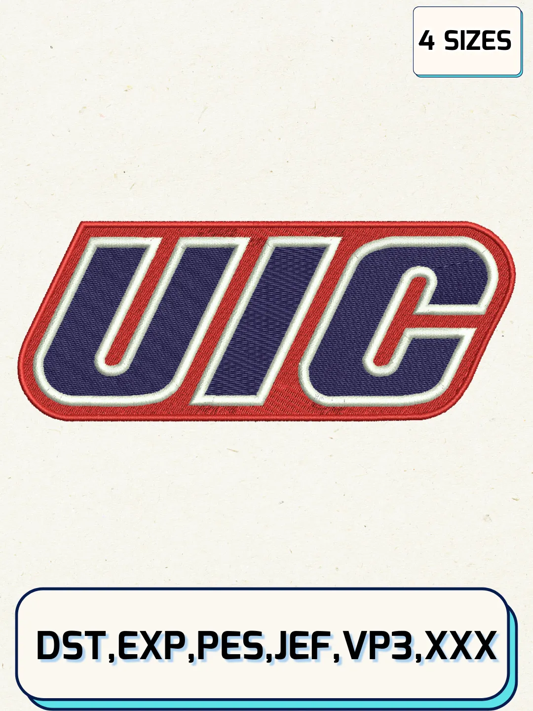 Illinois-Chicago Flames Logos Embroidery Design Files, NCAA Logos Embroidery Designs, Machine Embroidery Files, 4 Sizes