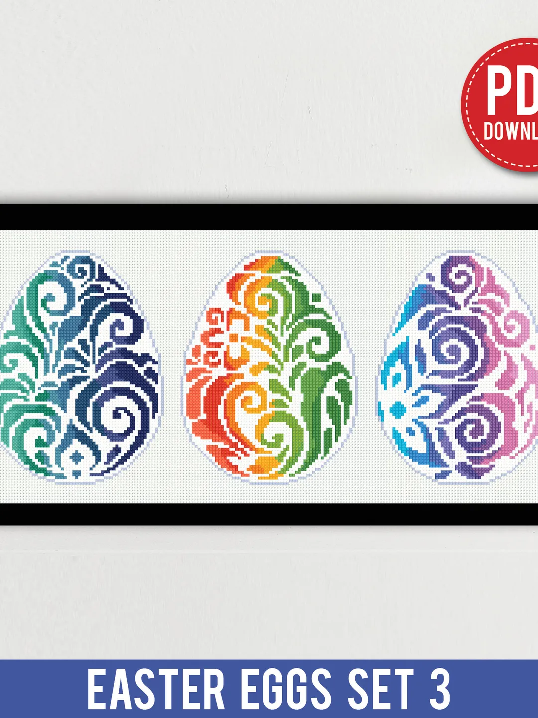 Happy Easter Egg Set 3 cross stitch pattern Spring Bunnies Family boy girl nursery decor, counted, chart, gift DIY, embroidery, instant PDF