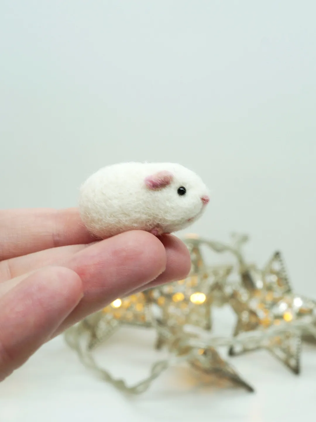 Tiny needle felted guinea pig, white guinea pig, miniature pet, made to order