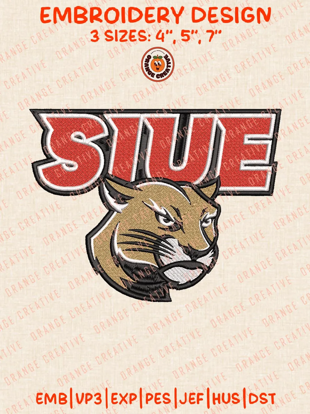 SIU Edwardsville Cougars Mascot Logo Embroidery Design Files, NCAA Logos Embroidery Designs, NCAA SIU Edwardsville Cougars Machine Embroidery Files, 3 Sizes, Custom Sizes, Instant Download