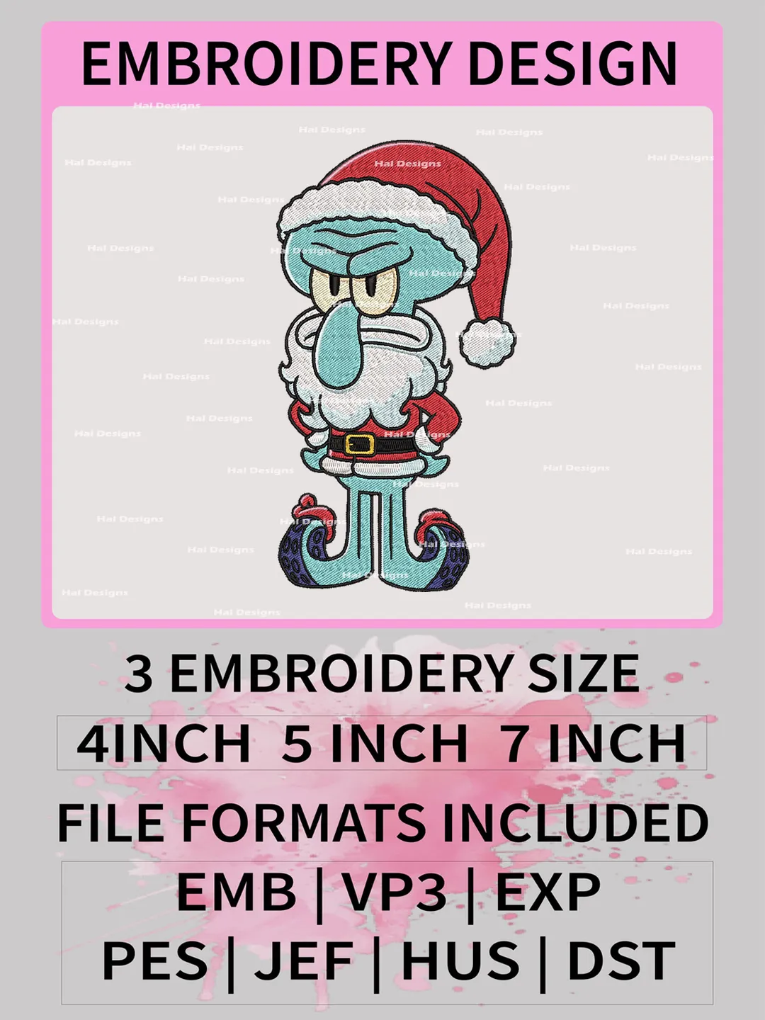 Squidward Tentacles Santa Claus Christmas Embroidery Design Machine File, Digital download