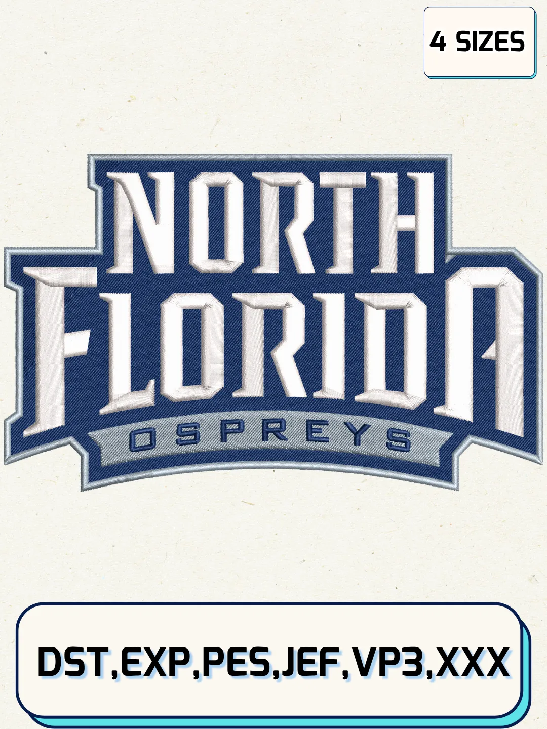 UNF Ospreys Logo Embroidery Design File,NCAA Logo Embroidery Design, Machine Embroidery Files, 4 Sizes