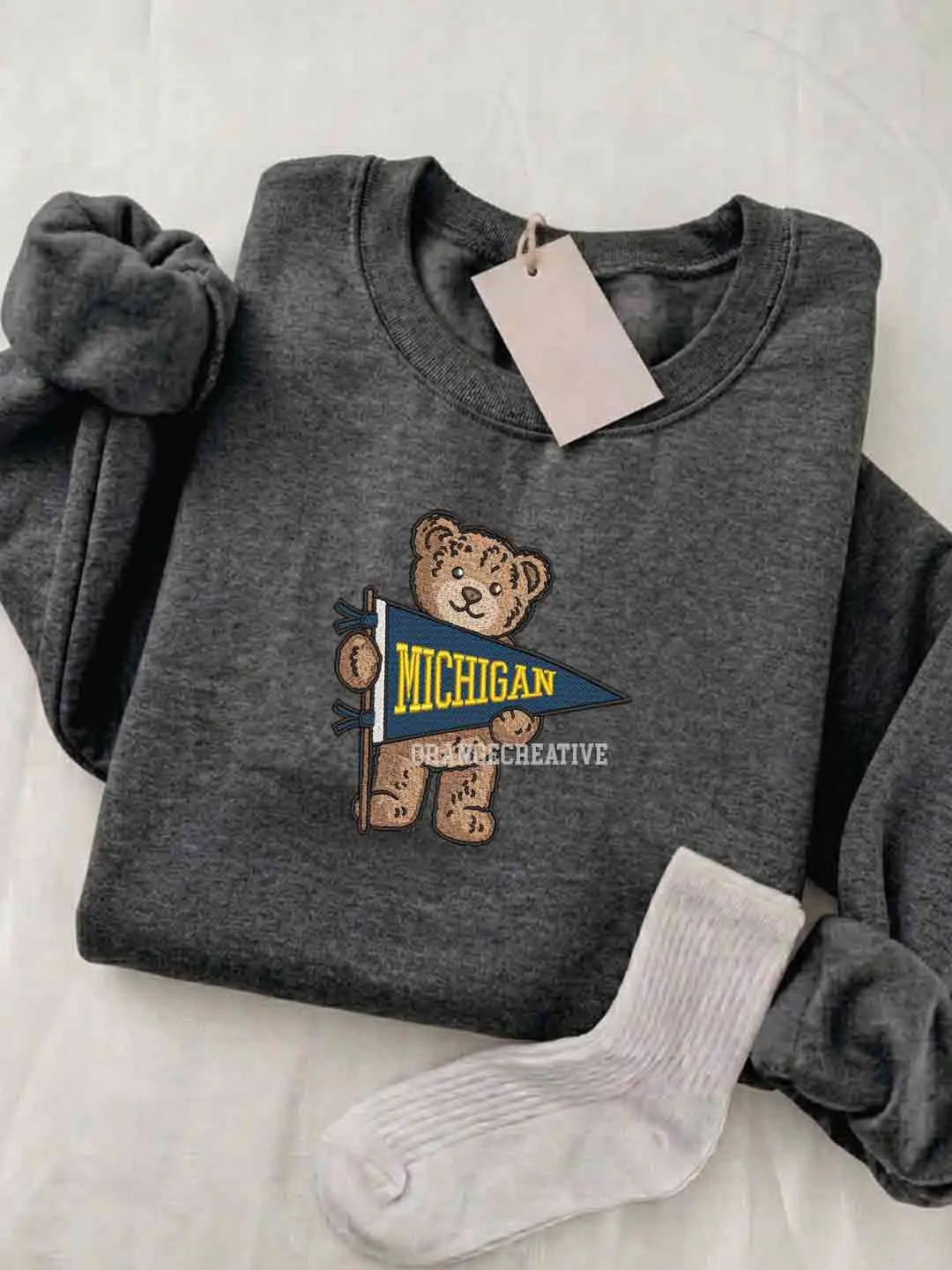 Michigan Wolverines Embroidered Sweatshirt, College Embroidered Crewneck, NCAA Michigan Team Embroidered Shirt, Teddy Bear Sweatshirt, Gift for Collegue
