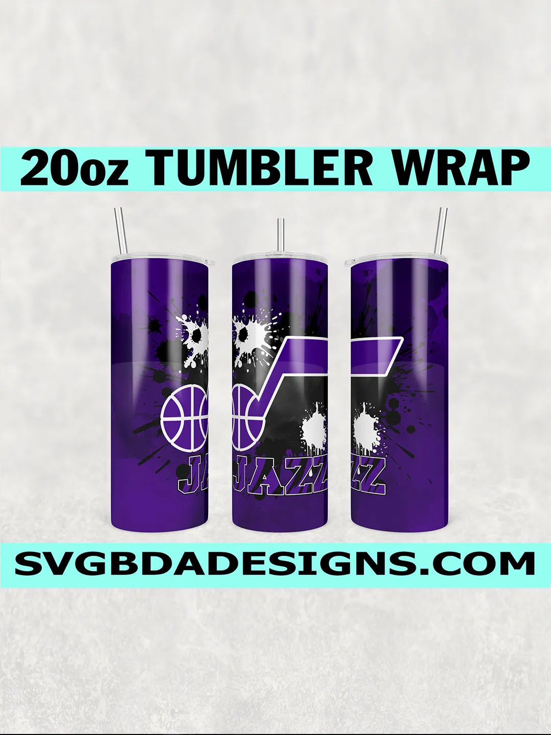 Utah Jazz Tumbler Wrap PNG, Basketball Paint Splatter Design