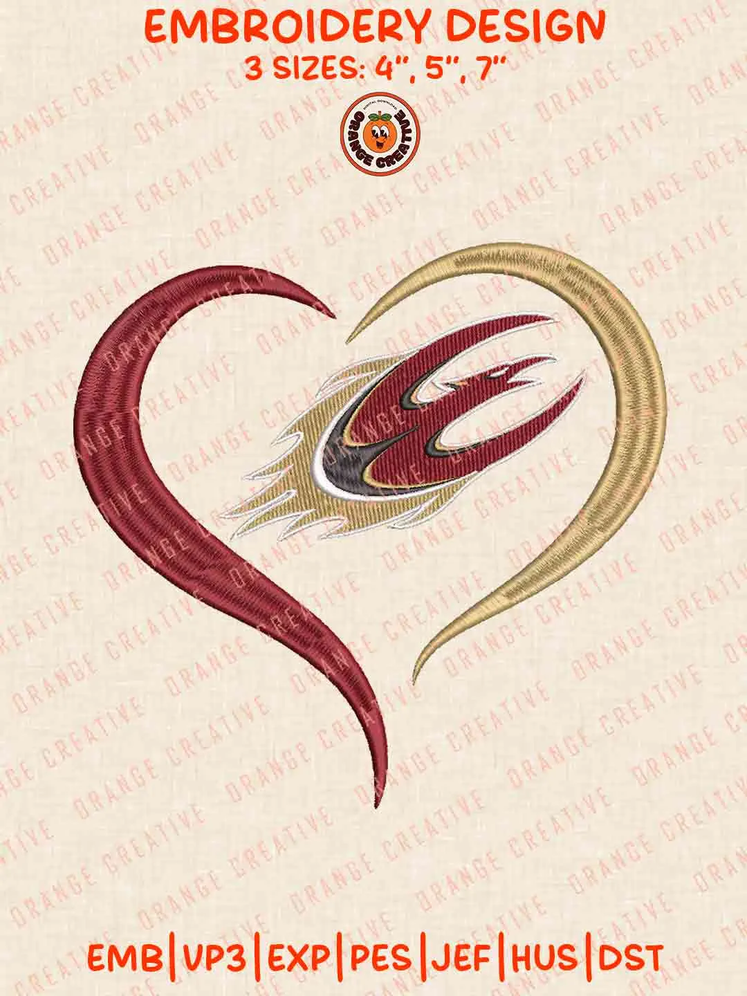Elon Phoenix Heart Embroidery Design Files, Football Embroidery Designs, Sport Machine Embroidery Files, 3 Sizes, Custom Sizes, Instant Download