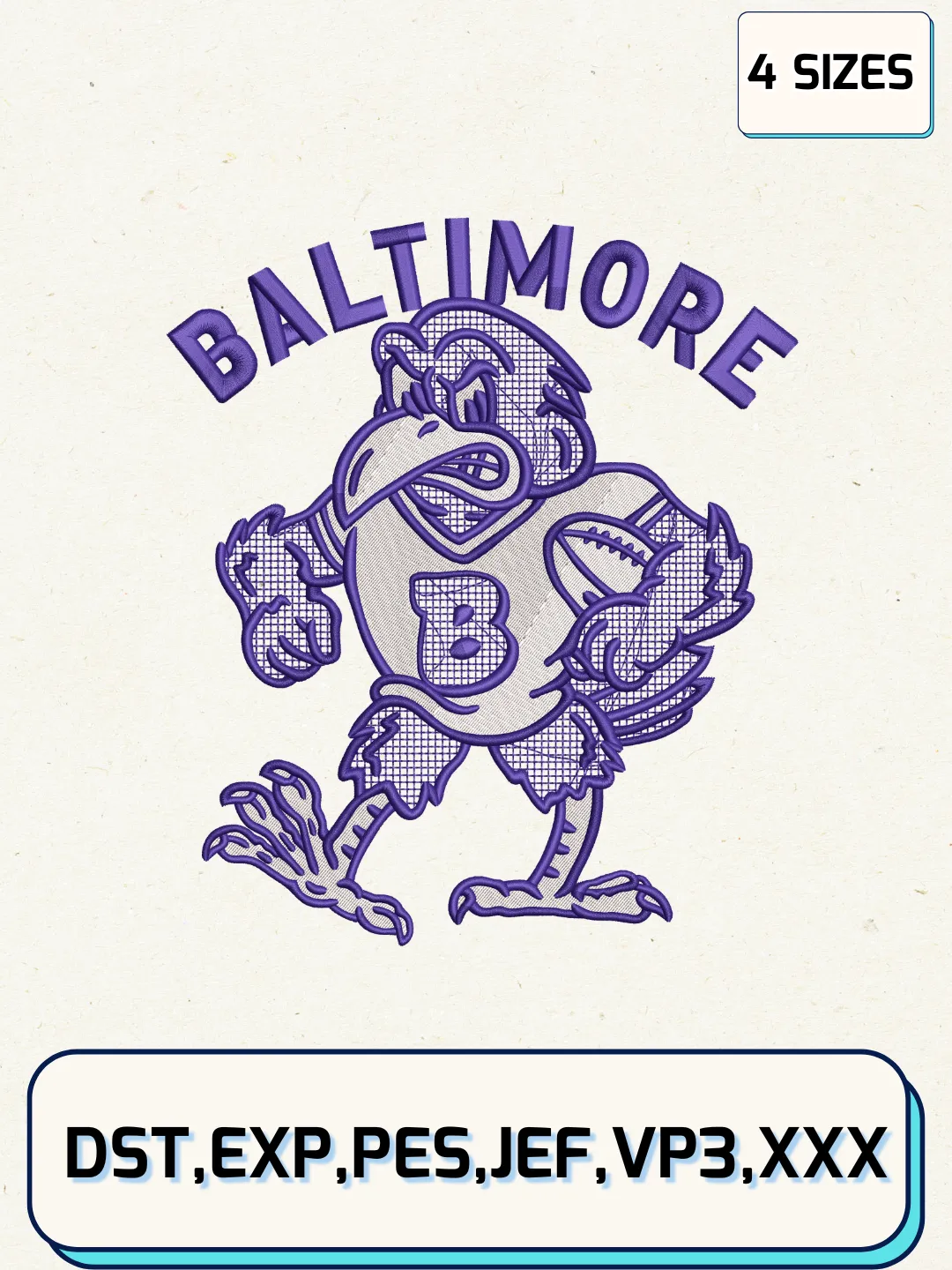 Baltimore Football Embroidery Design Files, NFL Logos Embroidery Designs, Machine Embroidery Files, 4 Sizes