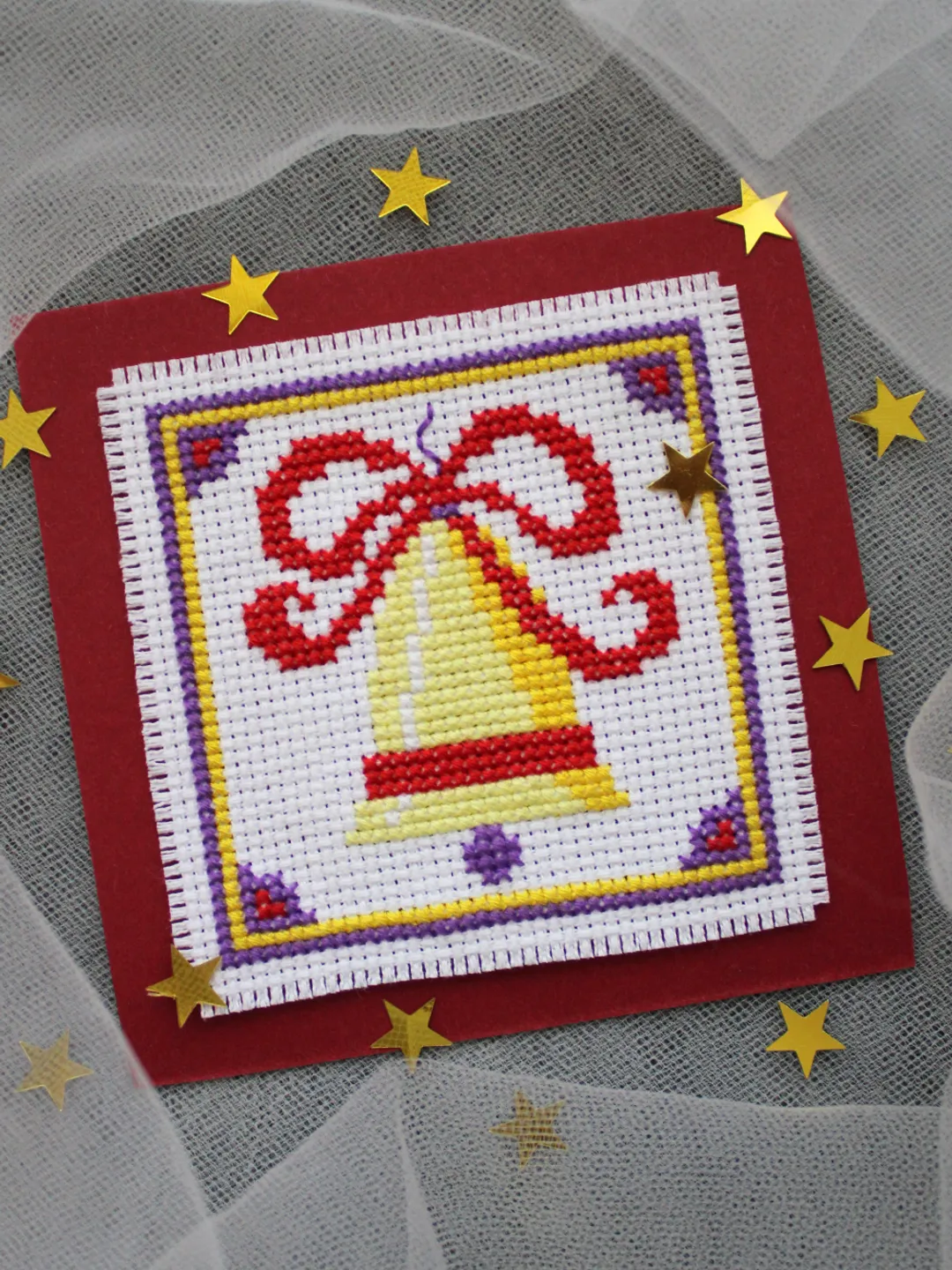 Cross stitch pattern Christmas Bell, easy chart PDF, holiday card idea