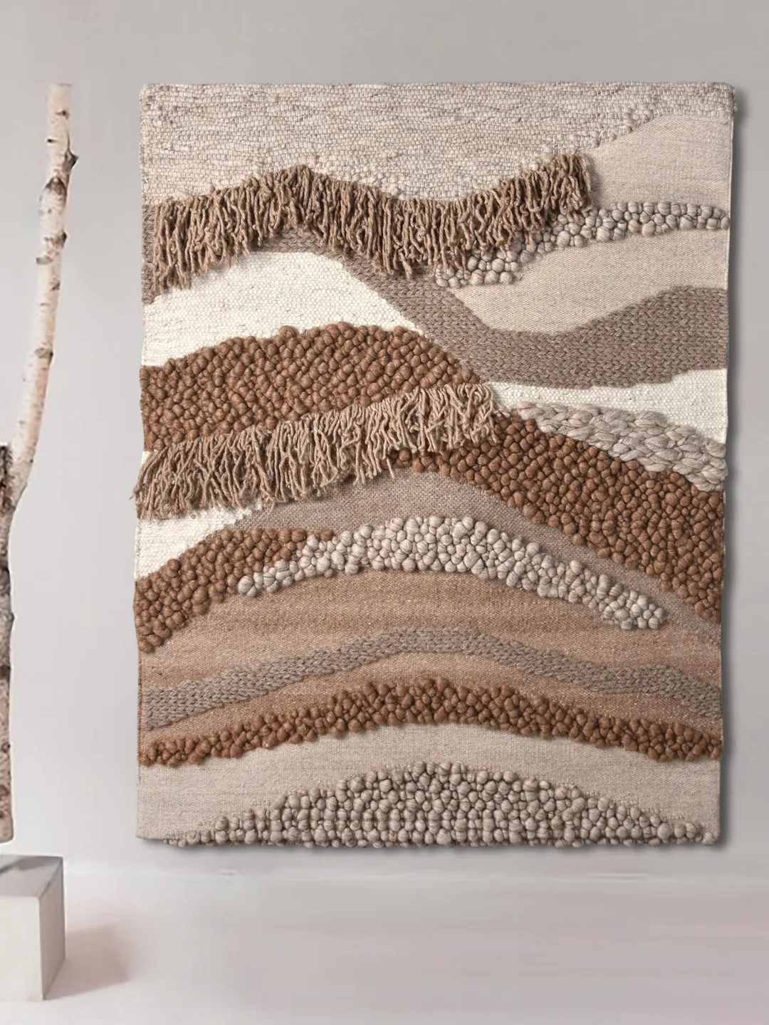 Ivory Textured Wool & Jute Wall Hanging | Neutral Boho Fiber Art ...