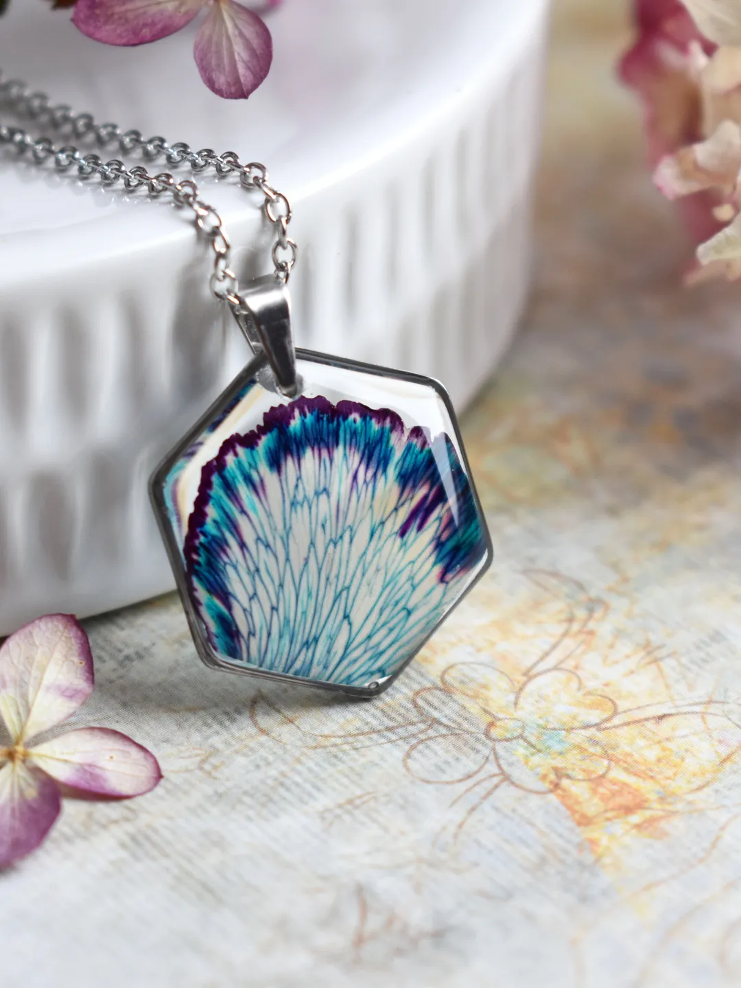 Real Dianthus necklace. Carnation pendant in resin. Forest Jewelry.