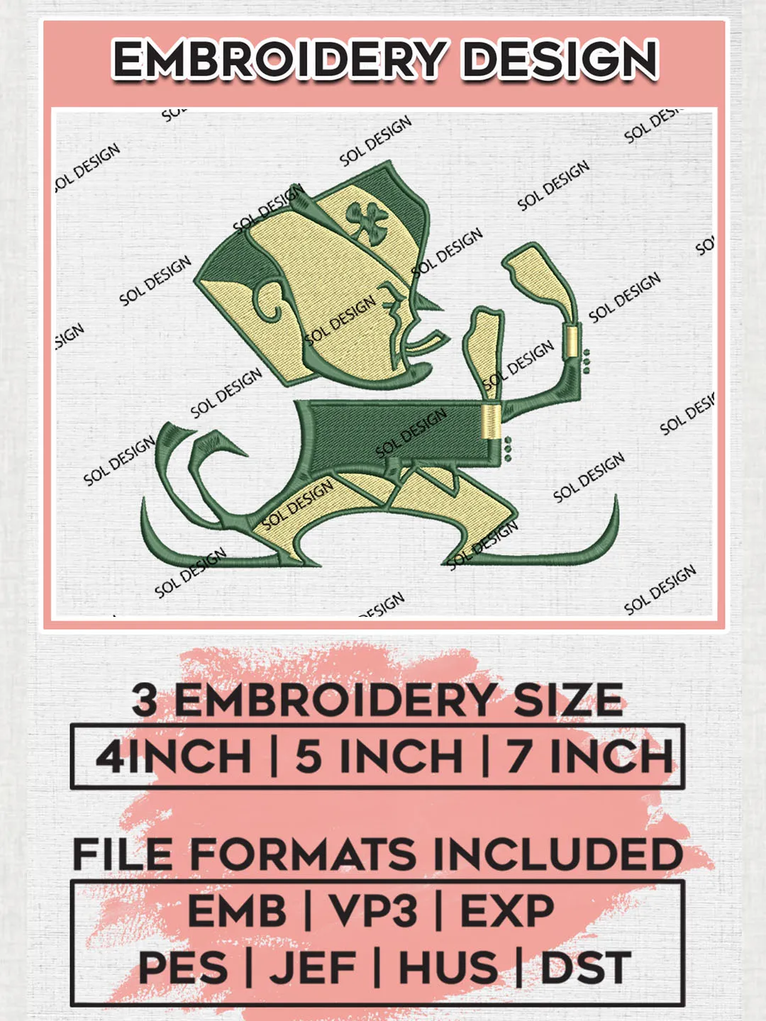 Notre Dame Fighting Irish Team Mascot Logo embroidery designs, NCAA Notre Dame Fighting Irish Logo Machine embroidery designs, NCAA Team Logo embroidery designs, NCAA Game Day Machine embroidery designs, Digital Download