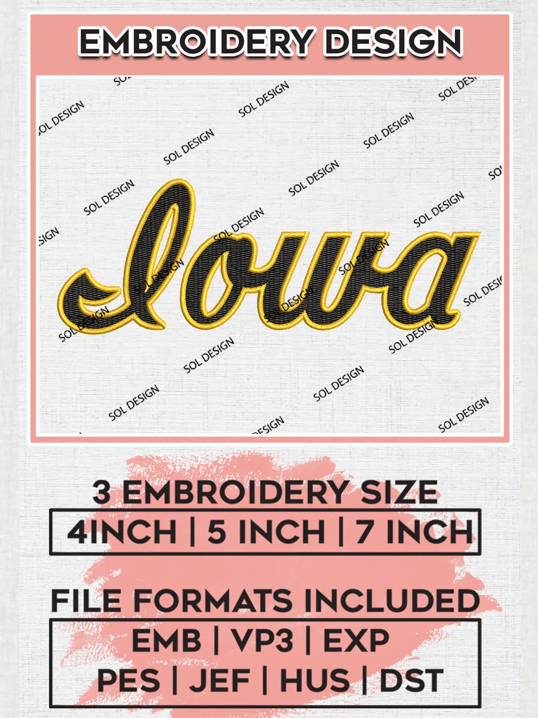 Iowa NCAA Team Word Logo Embroidery Design Files, NCAA Iowa Hawkeyes Machine Embroidery, NCAA Teams, 3 sizes, NCAA Machine embroidery designs, Digital Download