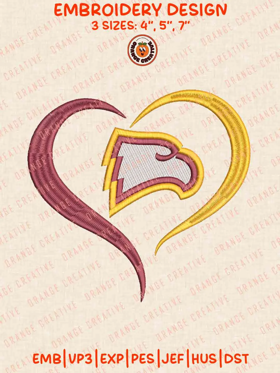 Winthrop Eagle Heart Embroidery Design Files, Football Logos Embroidery Designs, Sport Machine Embroidery Files, 3 Sizes, Custom Sizes, Instant Download