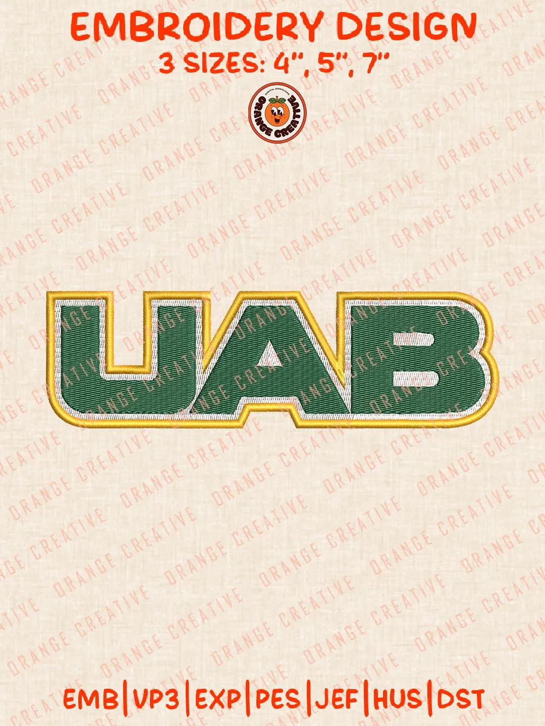 UAB Embroidery Design, NCAA UAB Blazers Team Logo Embroidery Design, Machine Embroidery Design File, 4 Sizes, Custom Size, Digital Download