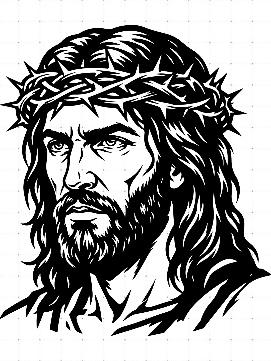 Jesus Crown Of Thorns Portrait SVG, Three Quarter View Jesus Face SVG, Christian Faith Head Cut File, Holy Jesus Vector, Religious T-Shirt Design, Savior Graphic for Cricut Silhouette