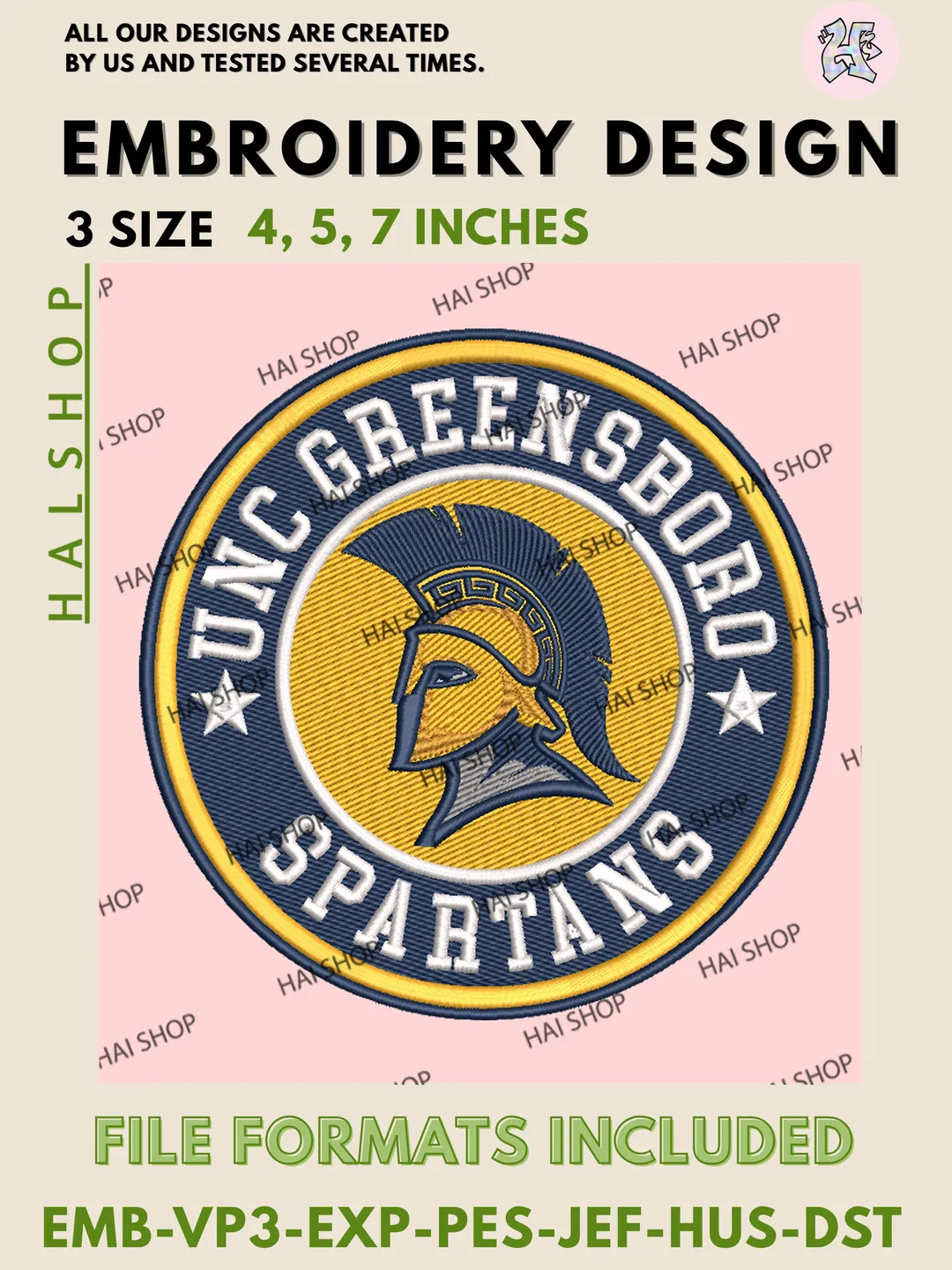 Spartans UNC Greensboro Embroidery Design Files, NCAA College Logo Embroidery, Instant Download Machine File