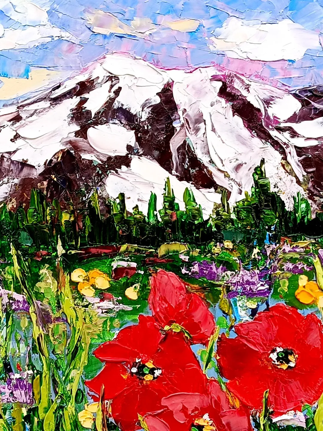 Mount Rainier Painting Washington Landscape Original Art Mountains Impasto Wall Decor for Home Travel Gifts by ArtProkopaloSv