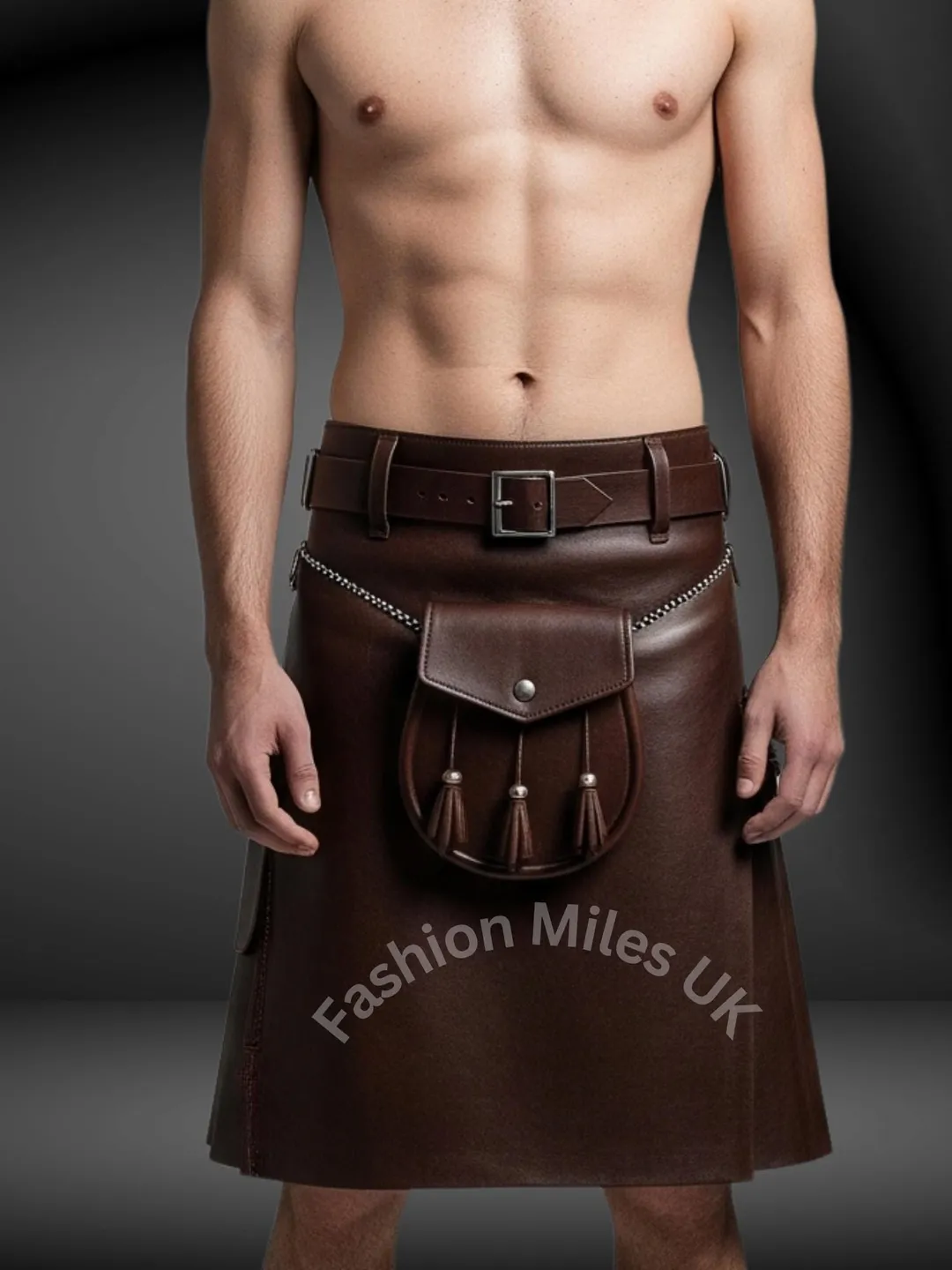Leather Hybrid Kilt - Hand Made Mens Genuine Brown Cow Leather