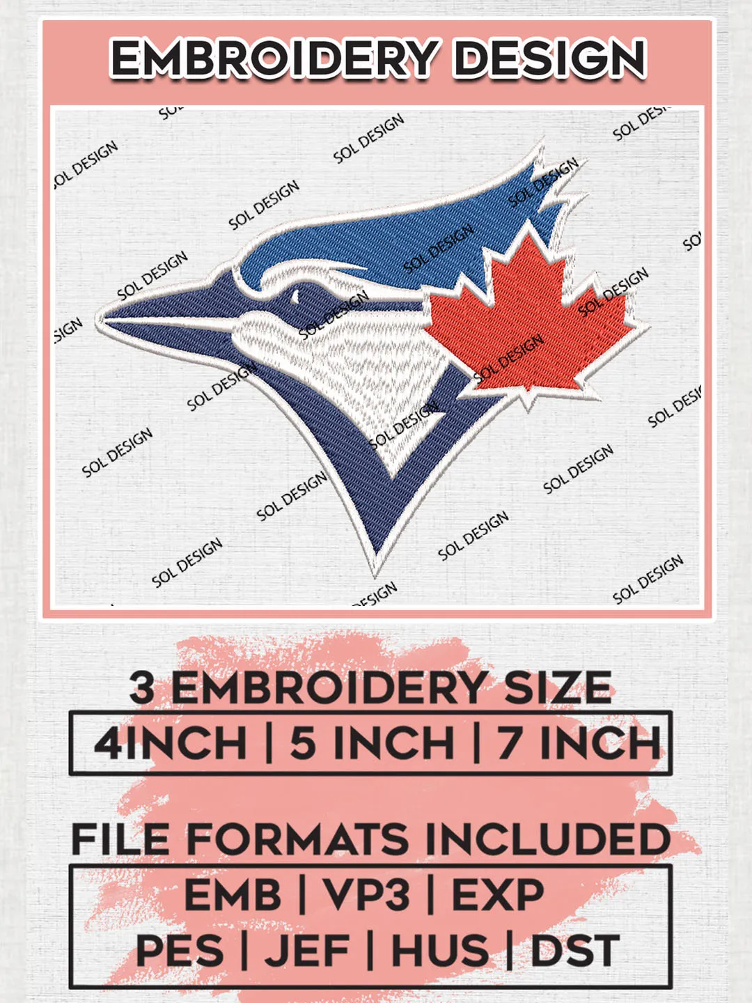 MLB Toronto Blue Jays Team Logo Embroidery Design, MLB Toronto Blue Jays Embroidery files, Baseball Team, Blue Jays Design, Digital Download