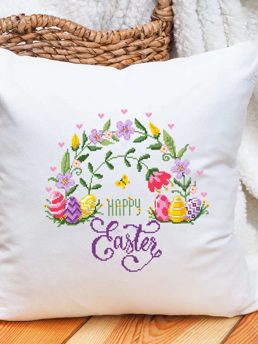 Happy Easter cross stitch pattern PDF Floral rainbow cross stitch chart ...