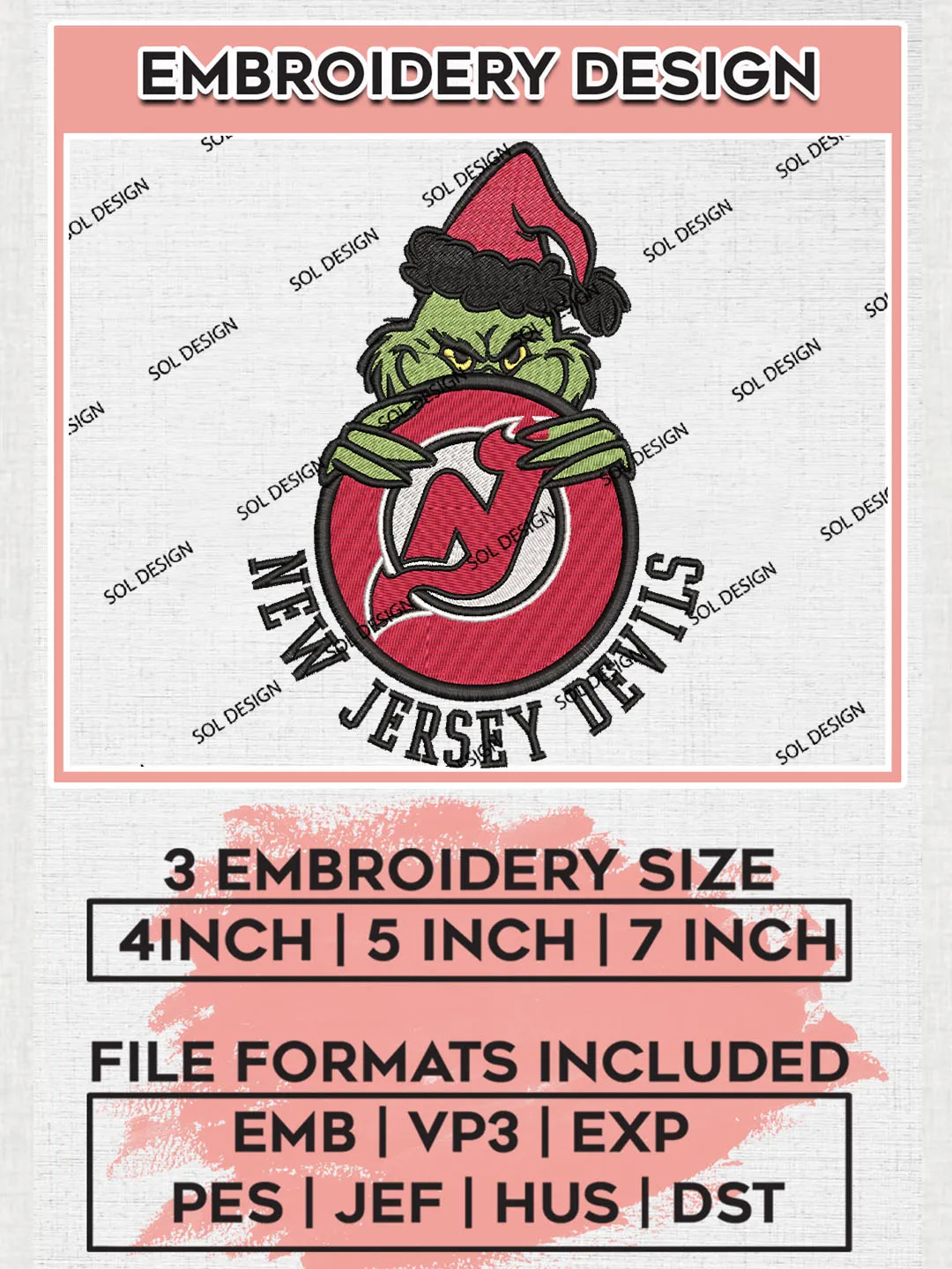 NHL New Jersey Devils Team x Christmas Grinch Logo Embroidery, Grinch Logo Embroidery files, NHL Hockey Team, NHL New Jersey Devils Team Machine embroidery designs, Digital Download
