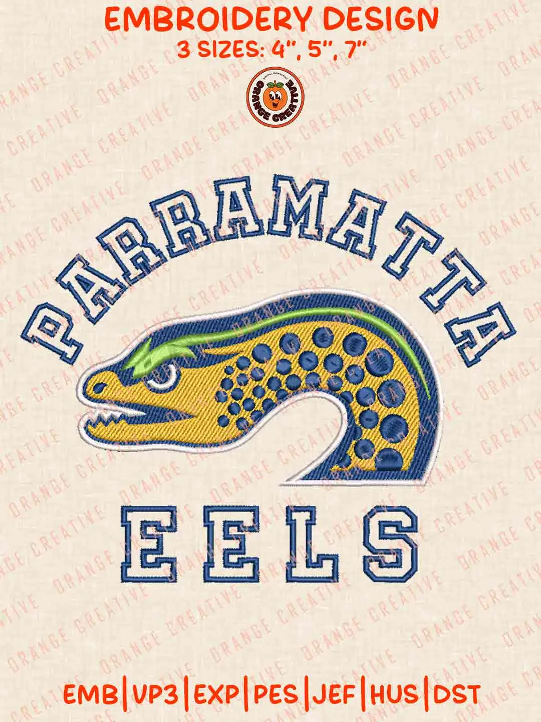 NRL Parramatta Eels Rugby Logos Embroidery Design, NRL Rugby Team Machine Embroidery Digitized Pes File, 4 Sizes, Custom Size, Instant Download