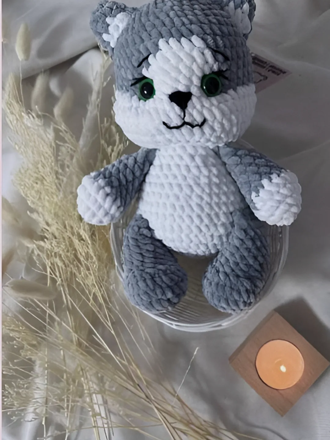 Crochet Pattern PDF – Kitty the Cat Amigurumi Tutorial | Plush Toy with Green Eyes | Step-by-Step Photos | Instant Download