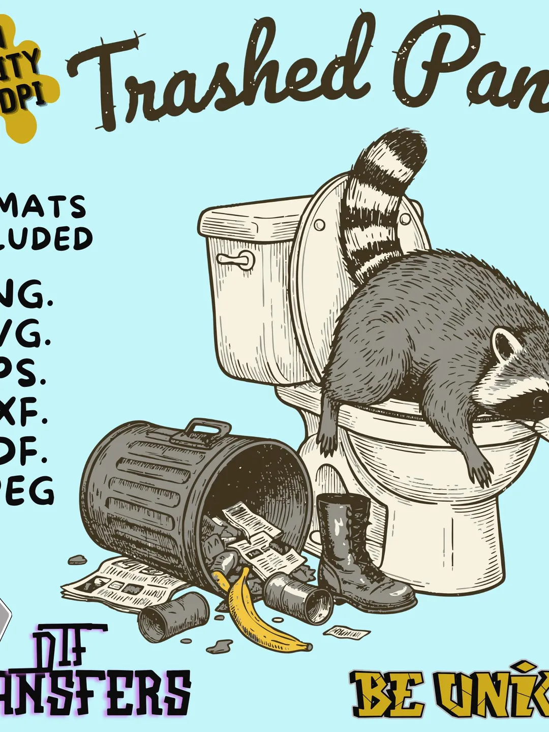 Trashed Panda Raccoon Illustration PNG SVG, Funny Trash Panda Wall Art ...