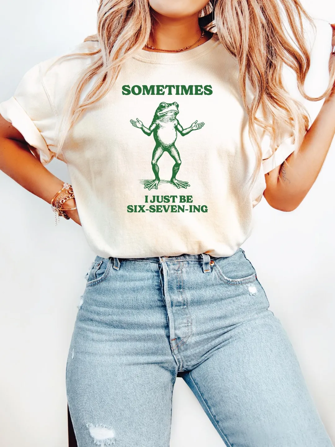 Funny Frog Graphic T-Shirt, Sometimes I Just Be Six-Seven-Ing, Cotton Tee