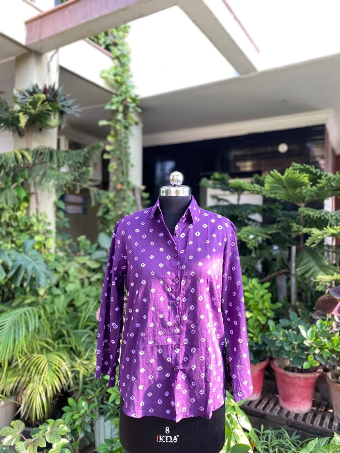 Purple Bandhani Cotton Shirt for Women | Handmade Indian Tie Dye Button Down Top