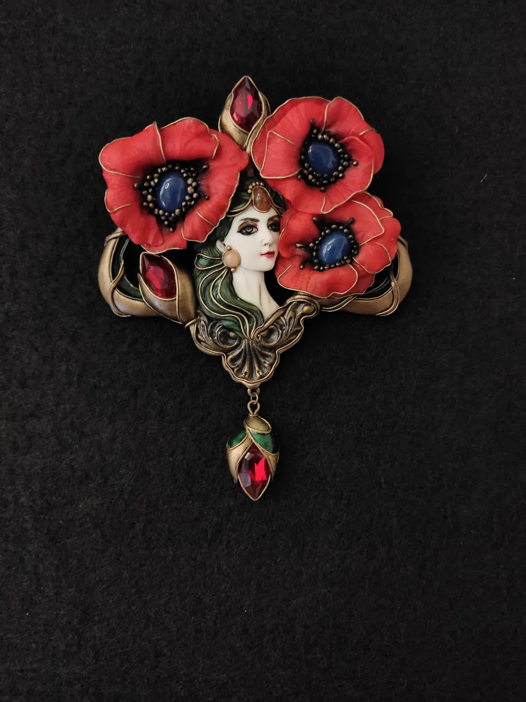 Virgin with Poppies, poppy brooch, red poppies, red flowers,poppy jewelry