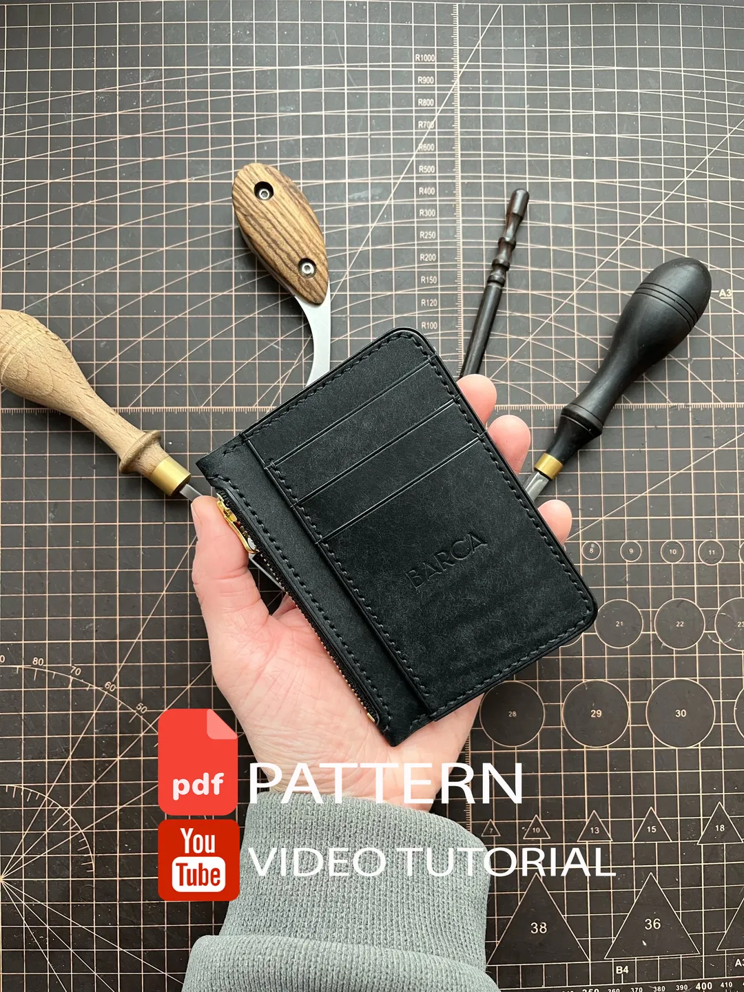 Pattern of Zipper card leather wallet in PDF format with a step of 4 mm.