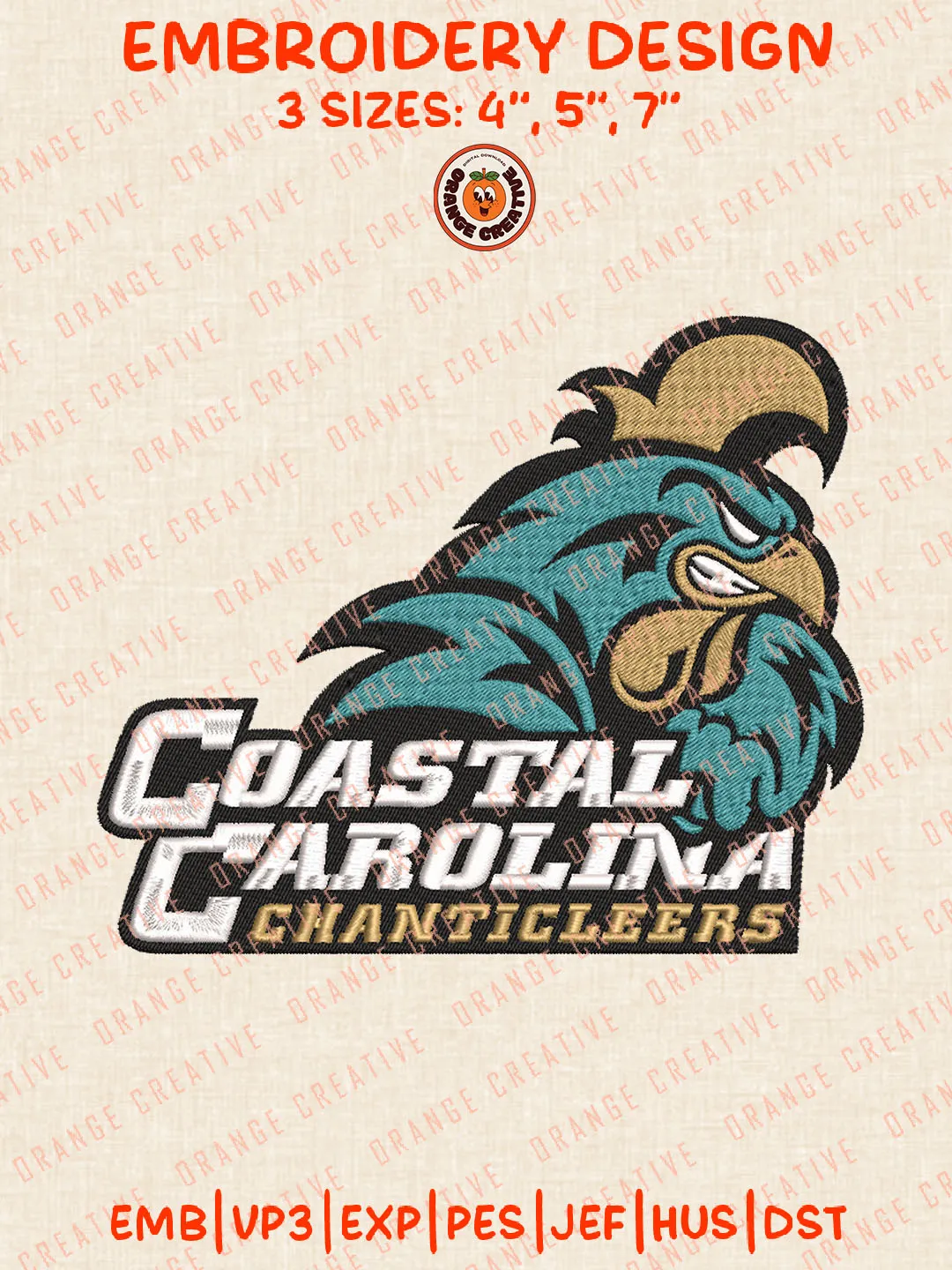NCAA Coastal Carolina Chanticleers Logo Embroidery Files, NCAA Chanticleers Team Embroidery Designs, Football Team Machine Embroidery Files, NCAA Machine Embroidery, Digital Download