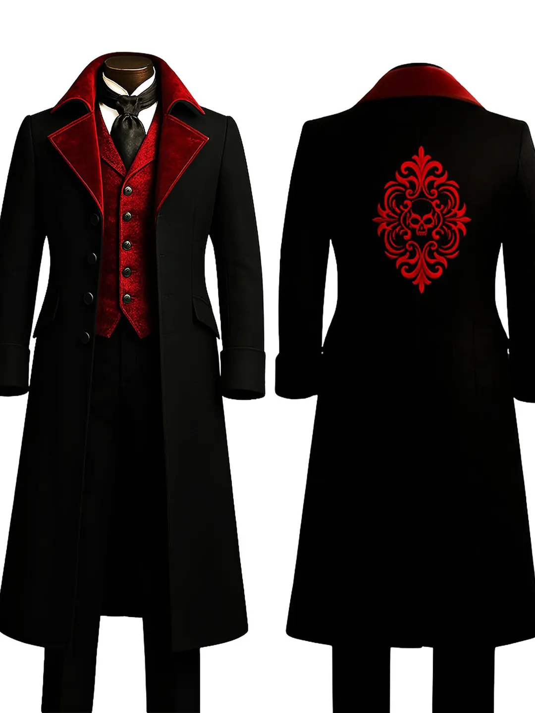 【moka】 Arc Over Coat 【ハトラ】 Vampire Lord Gothic Frock Coat | Embroidered Bat Wing Heart Long