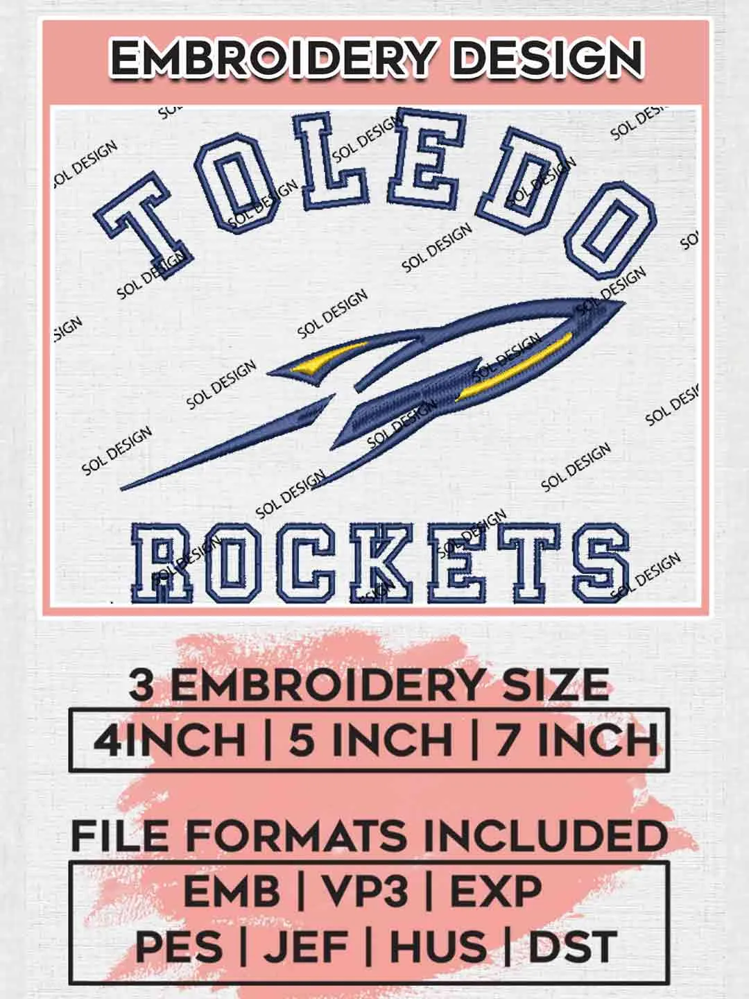 NCAA Toledo Rockets Round Logo Embroidery, NCAA Toledo Team Logo ...