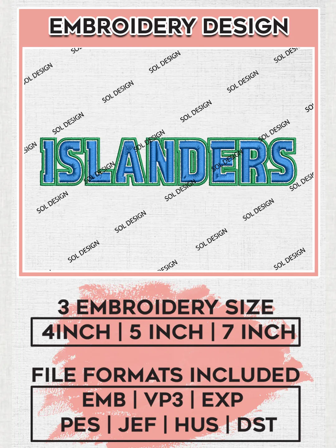 NCAA Islanders Team Word Logo Embroidery Design Files, NCAA Texas A&M Corpus Christi Islanders Machine Embroidery, NCAA Teams, Game Day, 3 sizes, NCAA Machine embroidery designs, Digital Download
