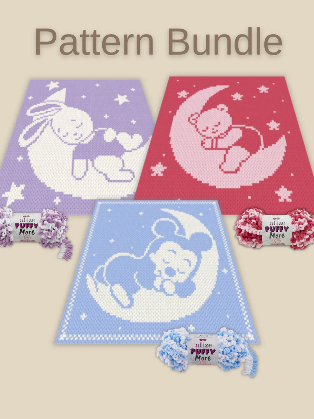 Cute Animal Blanket Pattern Bundle (PDF) – 3 Easy Loop yarn Knitting ...