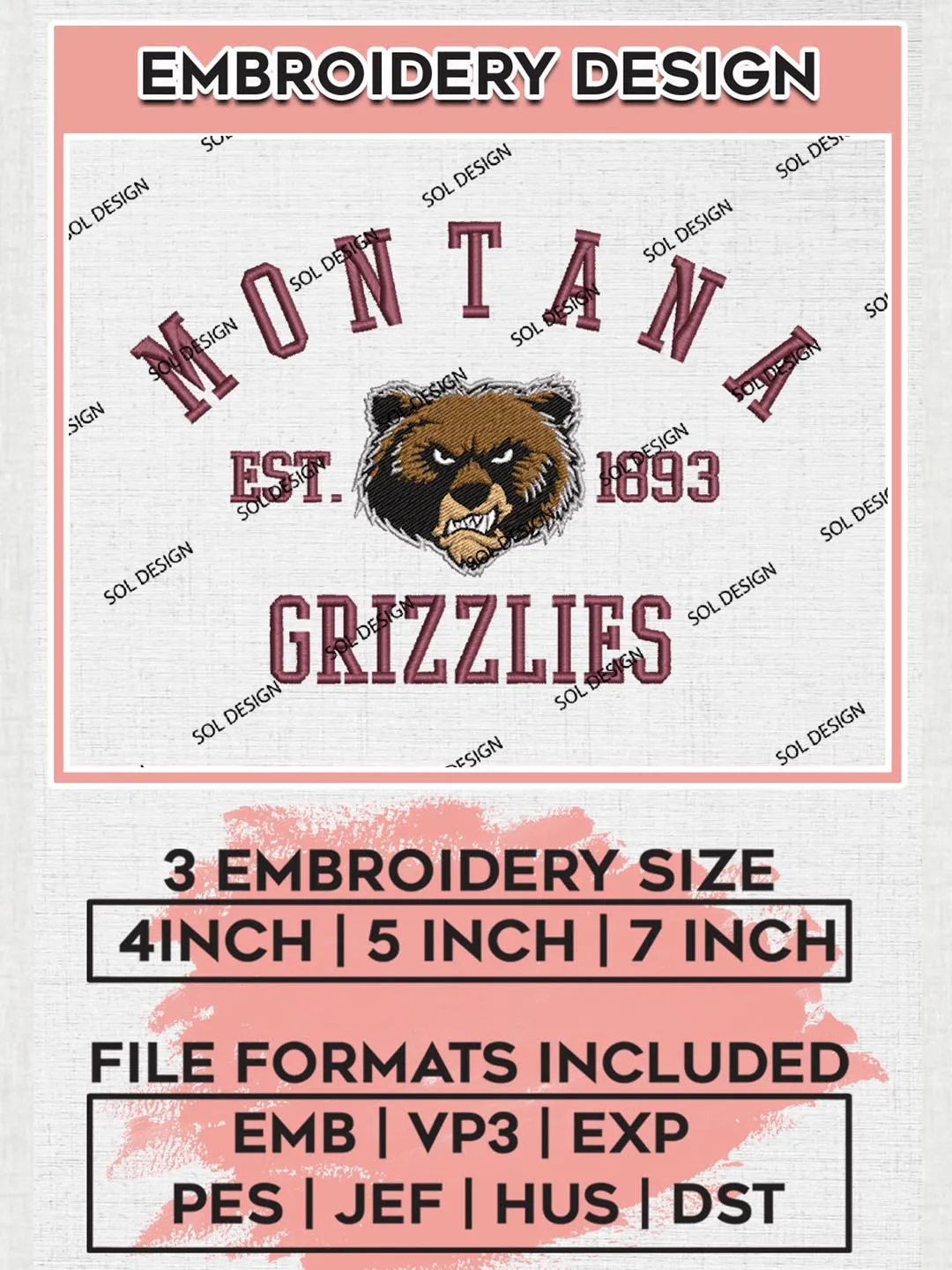 Montana Grizzlies Est 1893 Logo Embroidery Designs, NCAA Montana ...