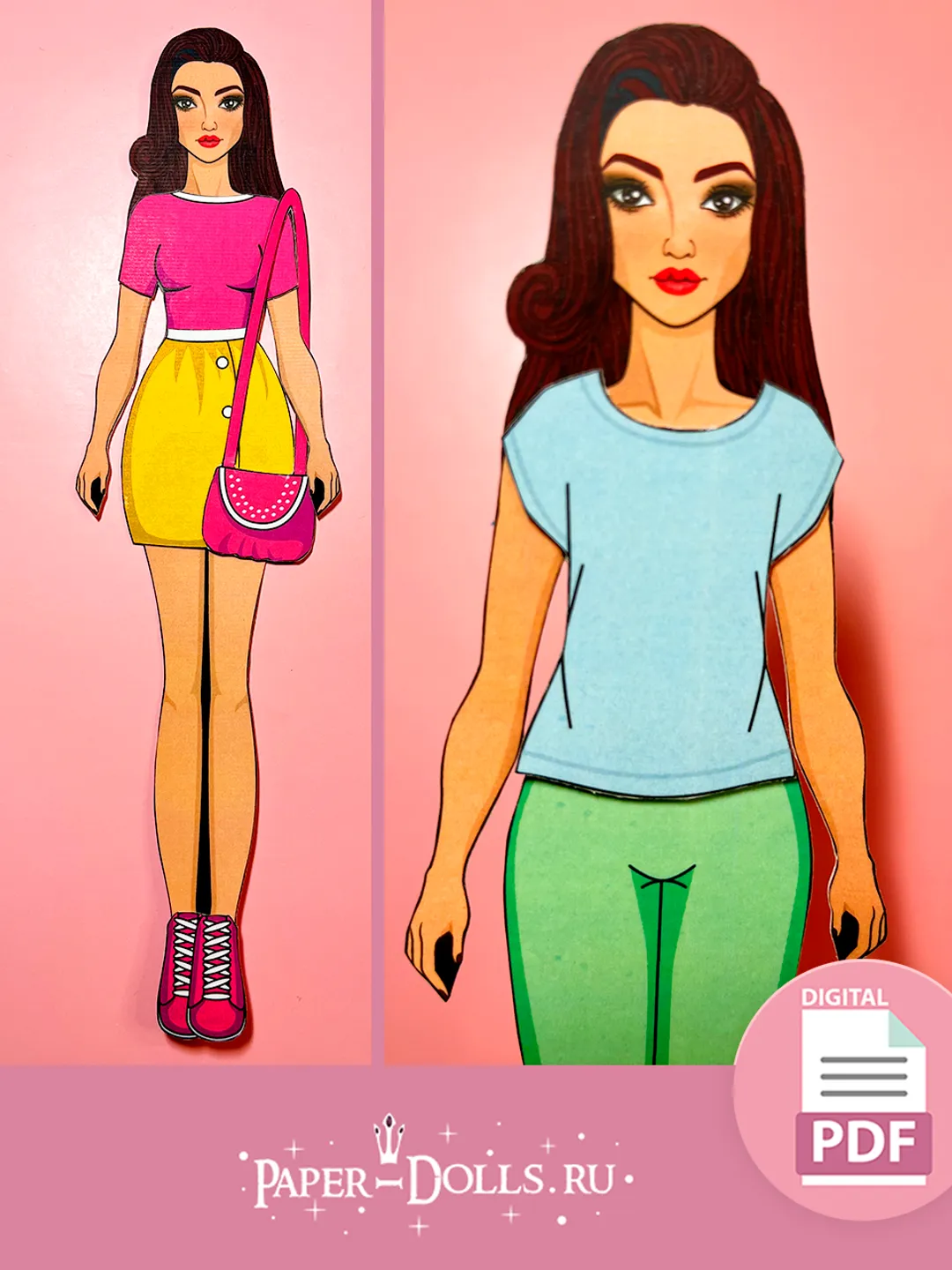 Paper doll with summer clothes